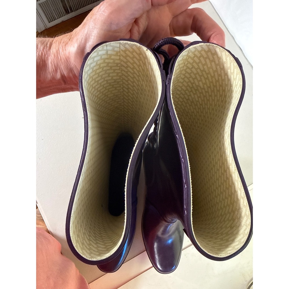 Hunter Original Lace Up Wedge Rain Boots Purple Mid Calf Waterproof 3" heel. S 8 - Picture 10 of 11
